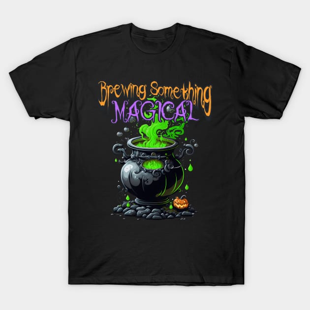 Cute Halloween Something Magical Brewing Gender Reveal Announcement T-Shirt by NearlyNow